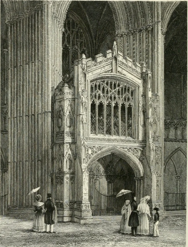An illustration from Architectural and picturesque illustrations of the cathedral churches of England and Wales. The drawings made from sketches taken expressly for this work, by Robert Garland. With descriptions by Thomas Moule, 1838, leaf 143