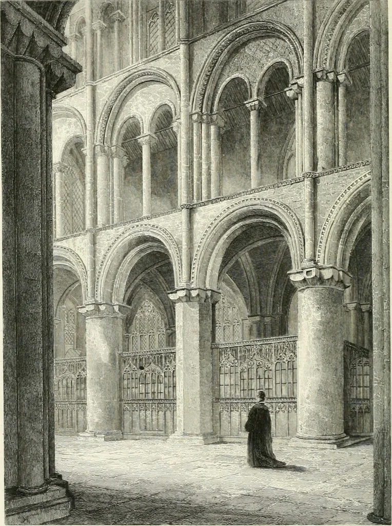 An illustration from Architectural and picturesque illustrations of the cathedral churches of England and Wales. The drawings made from sketches taken expressly for this work, by Robert Garland. With descriptions by Thomas Moule, 1838, leaf 147