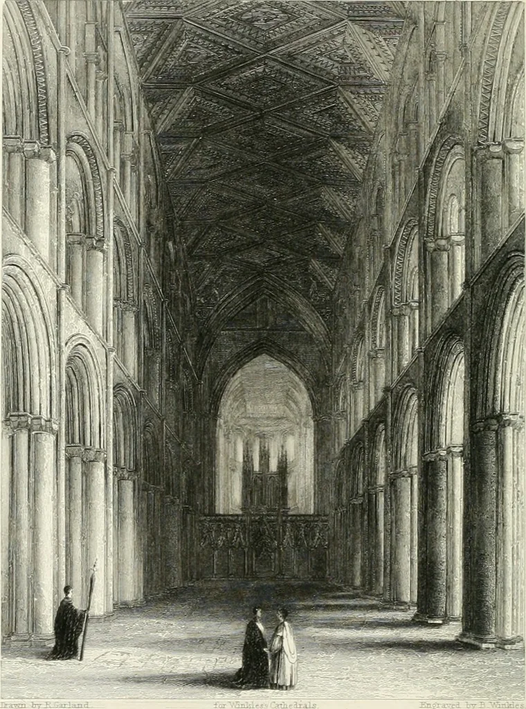 An illustration from Architectural and picturesque illustrations of the cathedral churches of England and Wales. The drawings made from sketches taken expressly for this work, by Robert Garland. With descriptions by Thomas Moule, 1838, leaf 149