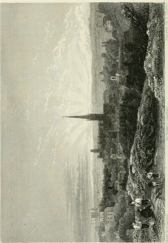 An illustration from Architectural and picturesque illustrations of the cathedral churches of England and Wales. The drawings made from sketches taken expressly for this work, by Robert Garland. With descriptions by Thomas Moule, 1838, leaf 163