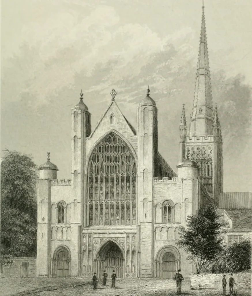 An illustration from Architectural and picturesque illustrations of the cathedral churches of England and Wales. The drawings made from sketches taken expressly for this work, by Robert Garland. With descriptions by Thomas Moule, 1838, leaf 166