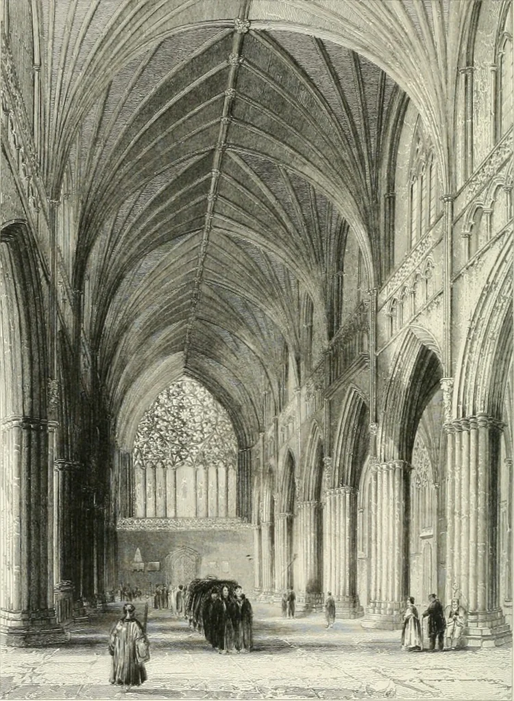 An illustration from Architectural and picturesque illustrations of the cathedral churches of England and Wales. The drawings made from sketches taken expressly for this work, by Robert Garland. With descriptions by Thomas Moule, 1838, leaf 201