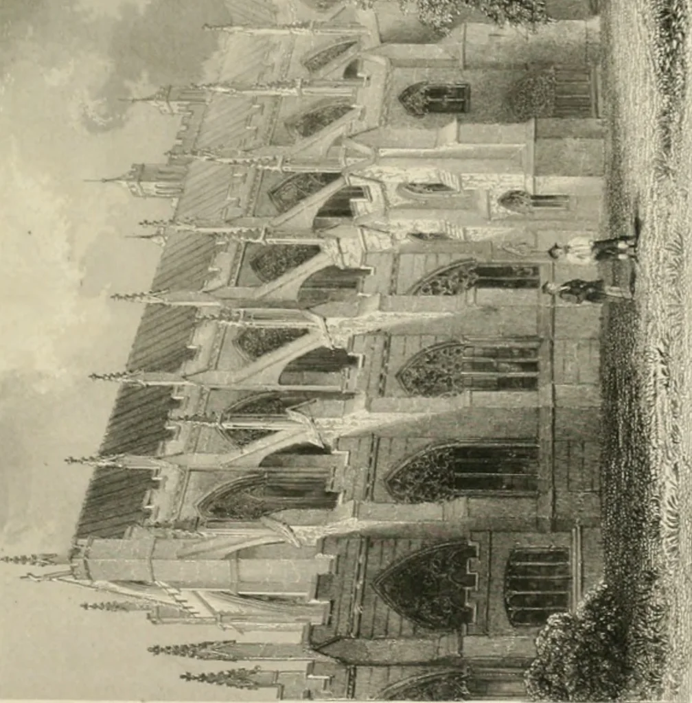 An illustration from Architectural and picturesque illustrations of the cathedral churches of England and Wales. The drawings made from sketches taken expressly for this work, by Robert Garland. With descriptions by Thomas Moule, 1838, leaf 204