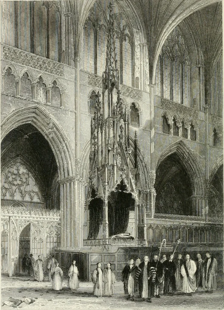 An illustration from Architectural and picturesque illustrations of the cathedral churches of England and Wales. The drawings made from sketches taken expressly for this work, by Robert Garland. With descriptions by Thomas Moule, 1838, leaf 213