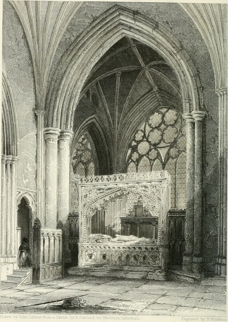 An illustration from Architectural and picturesque illustrations of the cathedral churches of England and Wales. The drawings made from sketches taken expressly for this work, by Robert Garland. With descriptions by Thomas Moule, 1838, leaf 217