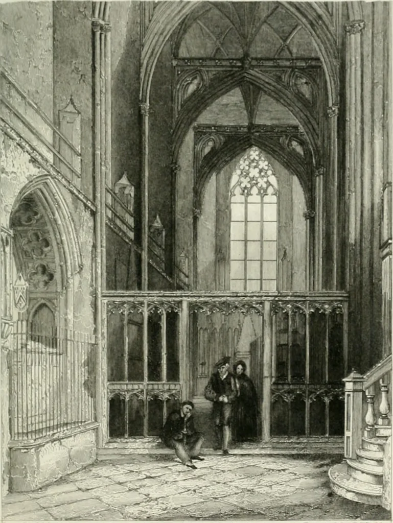 An illustration from Architectural and picturesque illustrations of the cathedral churches of England and Wales. The drawings made from sketches taken expressly for this work, by Robert Garland. With descriptions by Thomas Moule, 1838, leaf 240