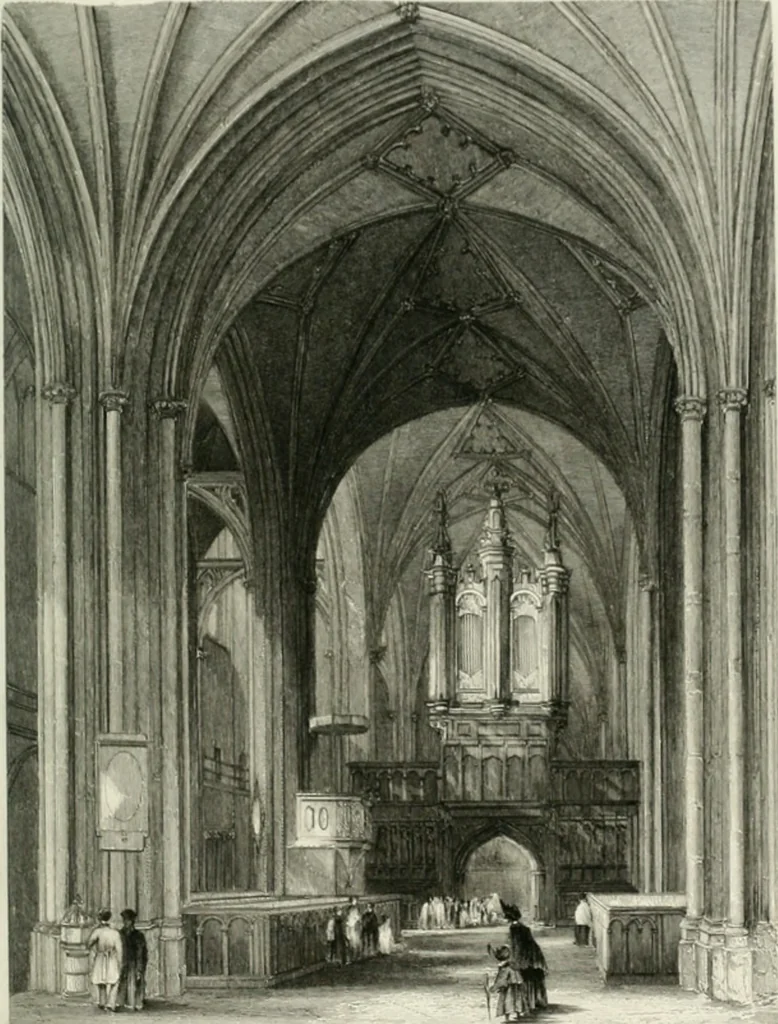 An illustration from Architectural and picturesque illustrations of the cathedral churches of England and Wales. The drawings made from sketches taken expressly for this work, by Robert Garland. With descriptions by Thomas Moule, 1838, leaf 242