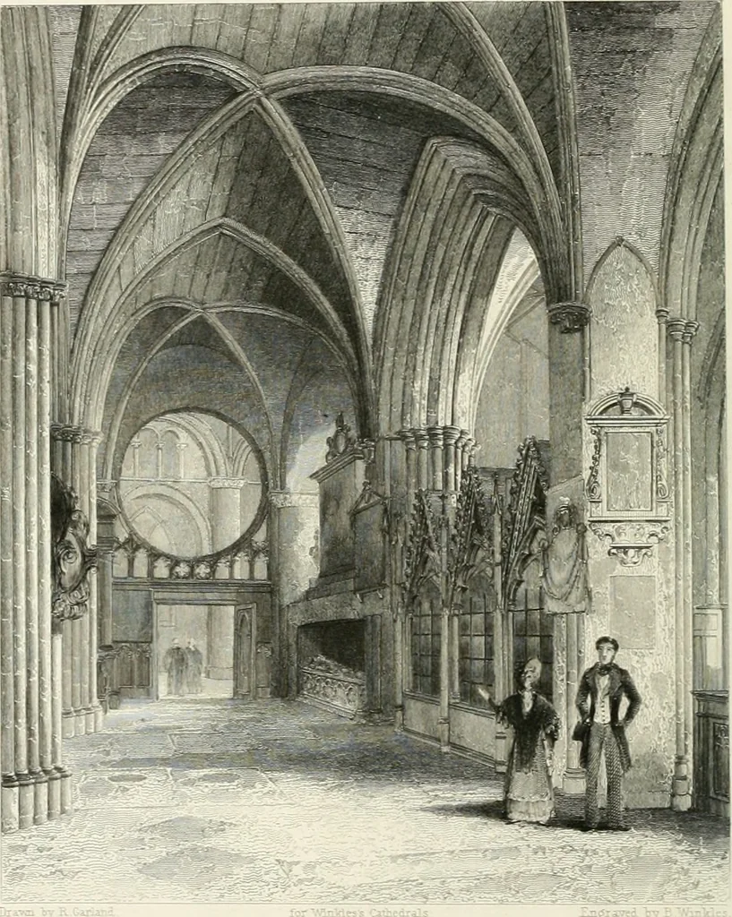 An illustration from Architectural and picturesque illustrations of the cathedral churches of England and Wales. The drawings made from sketches taken expressly for this work, by Robert Garland. With descriptions by Thomas Moule, 1838, leaf 261