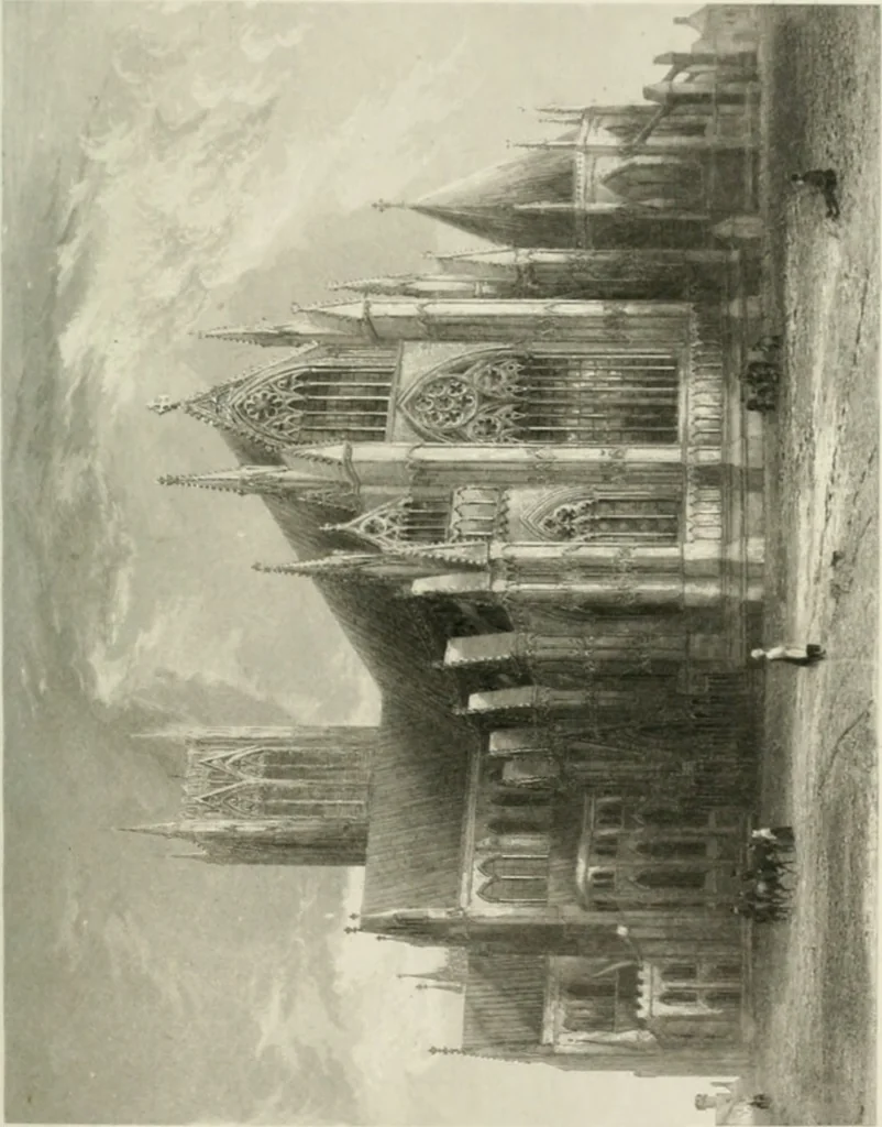 An illustration from Architectural and picturesque illustrations of the cathedral churches of England and Wales. The drawings made from sketches taken expressly for this work, by Robert Garland. With descriptions by Thomas Moule, 1838, leaf 34