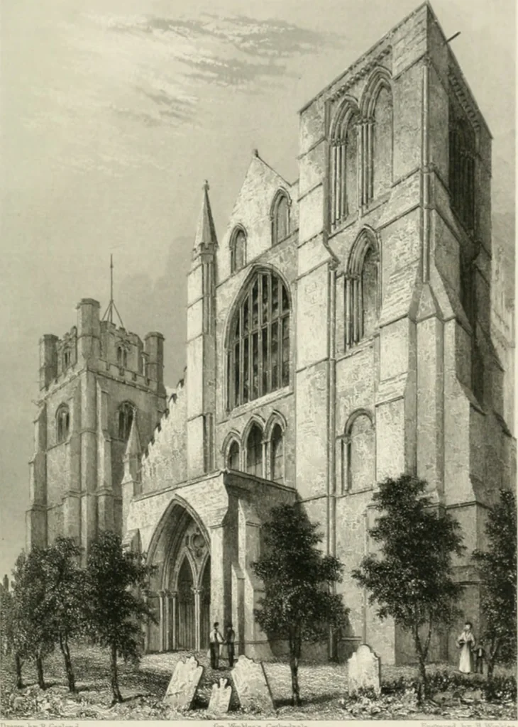An illustration from Architectural and picturesque illustrations of the cathedral churches of England and Wales. The drawings made from sketches taken expressly for this work, by Robert Garland. With descriptions by Thomas Moule, 1838, leaf 62