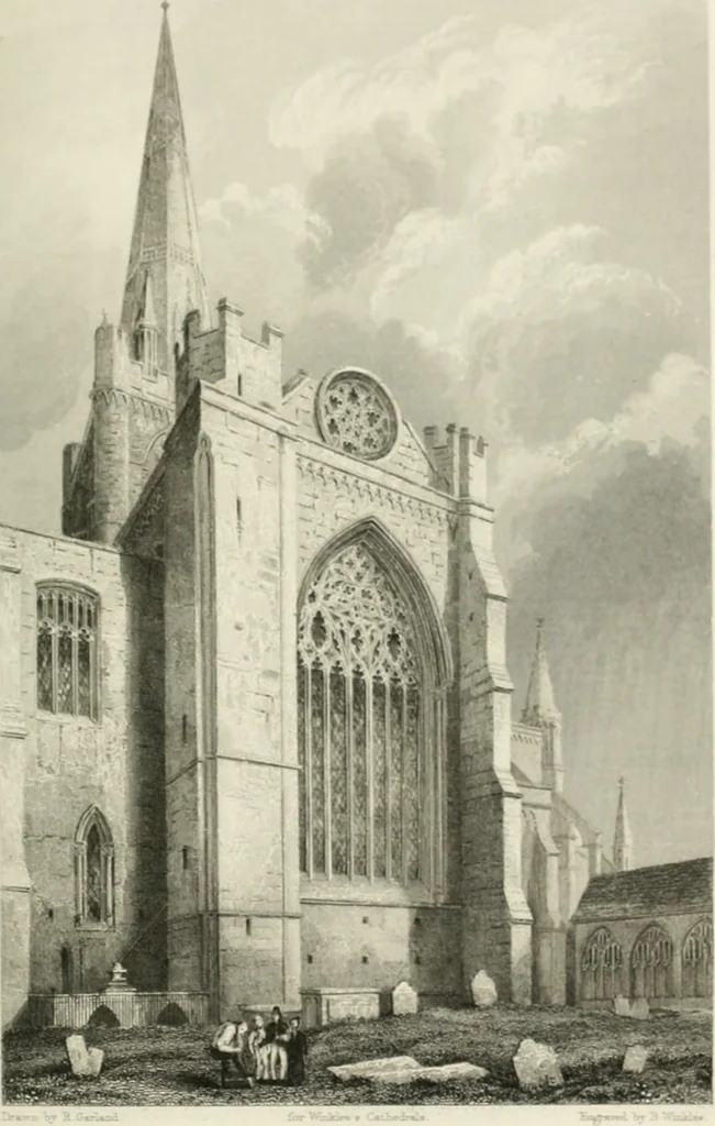 An illustration from Architectural and picturesque illustrations of the cathedral churches of England and Wales. The drawings made from sketches taken expressly for this work, by Robert Garland. With descriptions by Thomas Moule, 1838, leaf 66