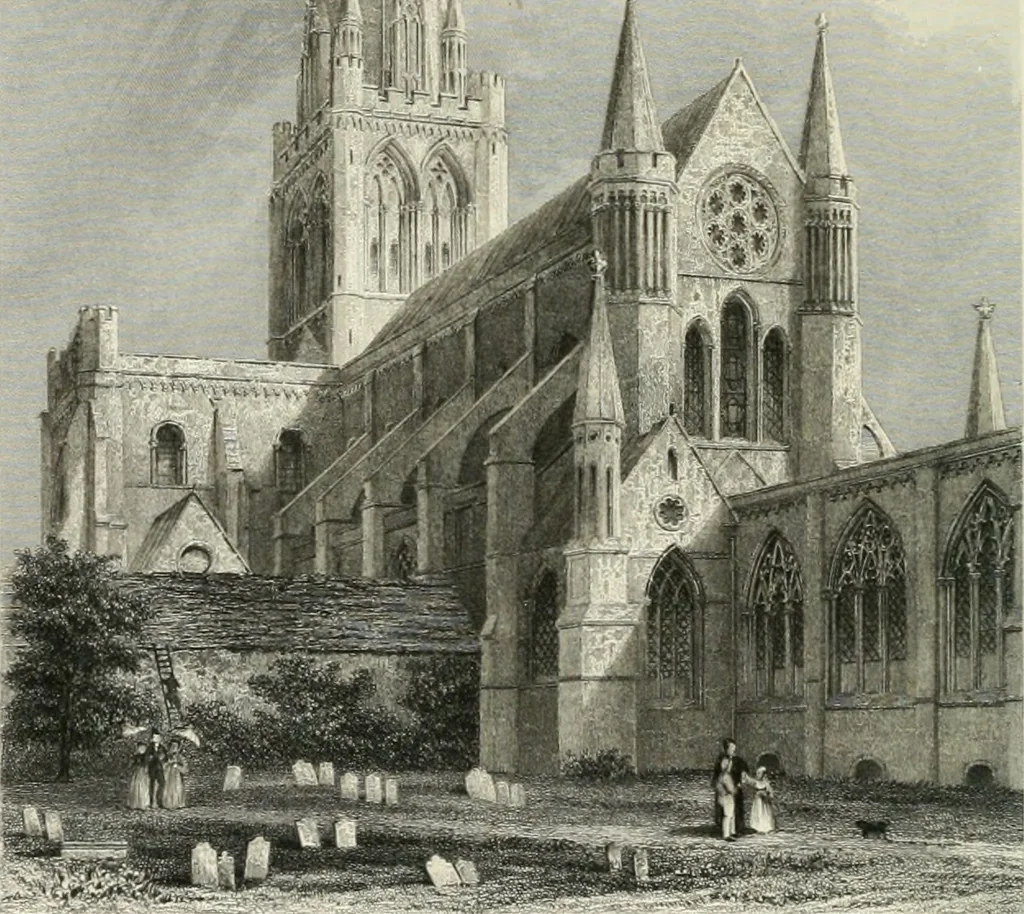An illustration from Architectural and picturesque illustrations of the cathedral churches of England and Wales. The drawings made from sketches taken expressly for this work, by Robert Garland. With descriptions by Thomas Moule, 1838, leaf 69