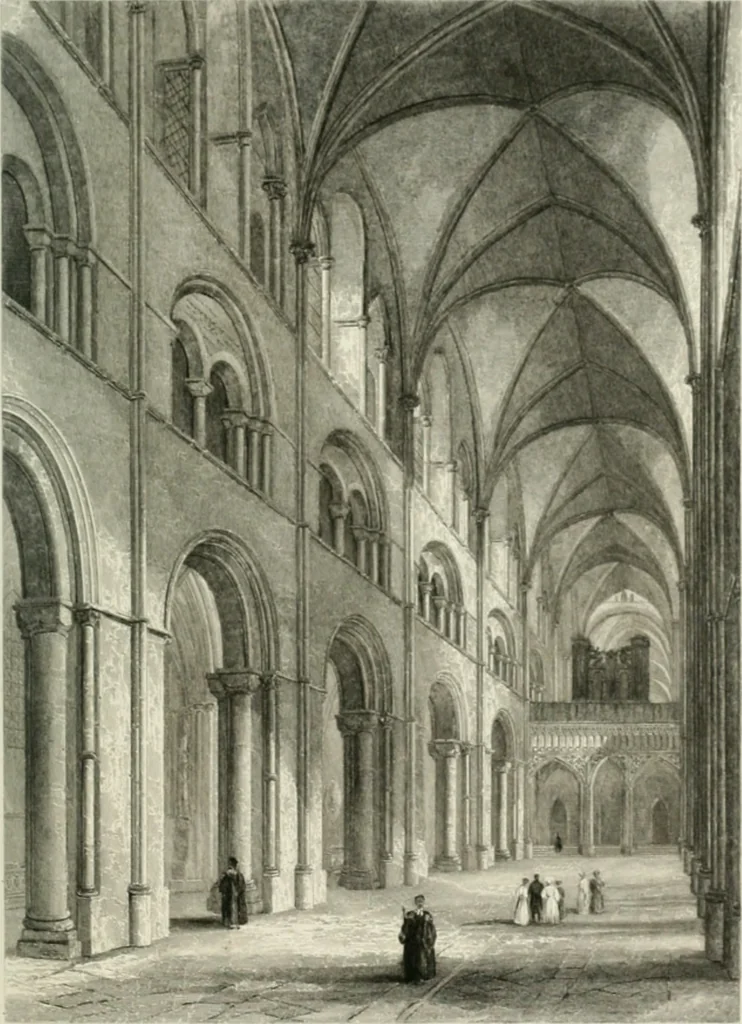 An illustration from Architectural and picturesque illustrations of the cathedral churches of England and Wales. The drawings made from sketches taken expressly for this work, by Robert Garland. With descriptions by Thomas Moule, 1838, leaf 72
