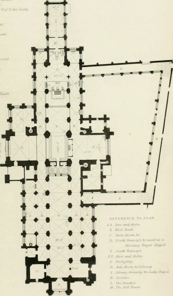 An illustration from Architectural and picturesque illustrations of the cathedral churches of England and Wales. The drawings made from sketches taken expressly for this work, by Robert Garland. With descriptions by Thomas Moule, 1838, leaf 84