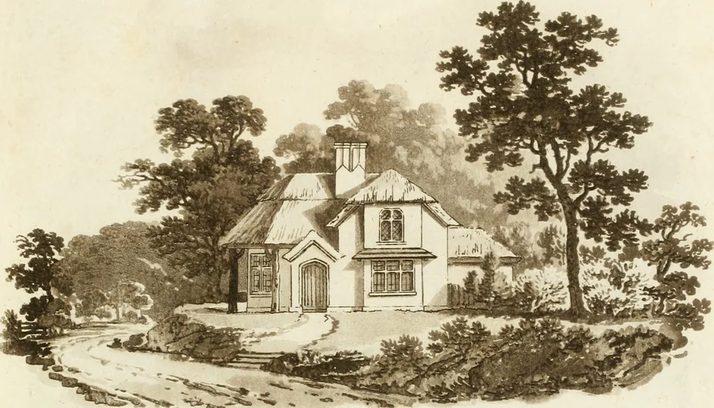 An illustration from Architectural sketches for cottages, rural dwellings, and villas, in the Grecian, Gothic, and fancy styles : with plans suitable to persons of genteel life and moderate fortune : preceded by some observations on scenery and character proper for picturesque buildings, 1805, leaf 36