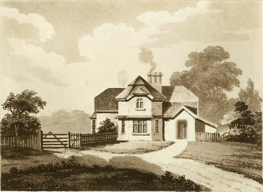 An illustration from Architectural sketches for cottages, rural dwellings, and villas, in the Grecian, Gothic, and fancy styles : with plans suitable to persons of genteel life and moderate fortune : preceded by some observations on scenery and character proper for picturesque buildings, 1805, leaf 38