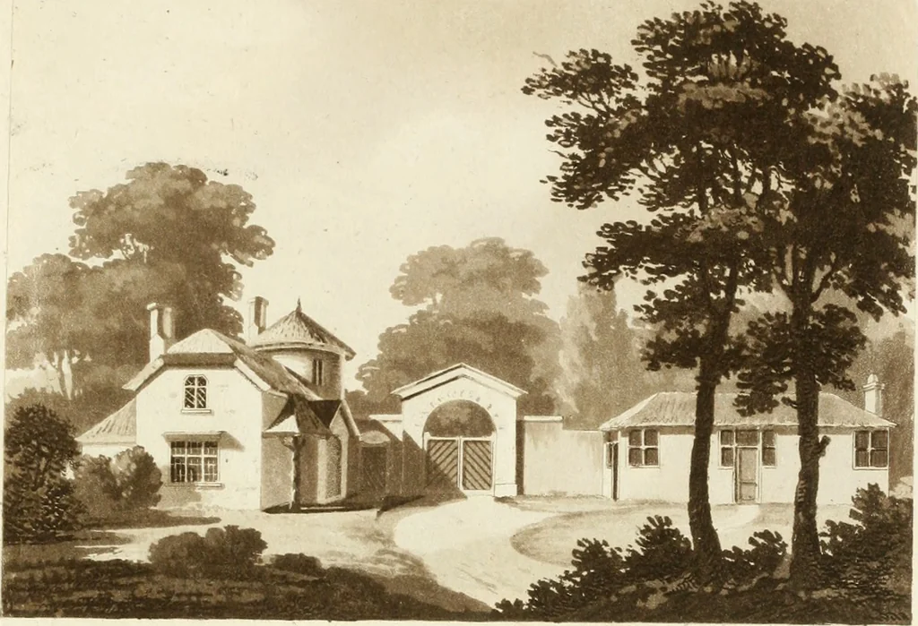 An illustration from Architectural sketches for cottages, rural dwellings, and villas, in the Grecian, Gothic, and fancy styles : with plans suitable to persons of genteel life and moderate fortune : preceded by some observations on scenery and character proper for picturesque buildings, 1805, leaf 40