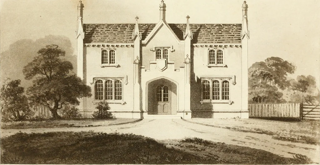 An illustration from Architectural sketches for cottages, rural dwellings, and villas, in the Grecian, Gothic, and fancy styles : with plans suitable to persons of genteel life and moderate fortune : preceded by some observations on scenery and character proper for picturesque buildings, 1805, leaf 54