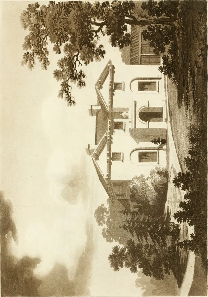 An illustration from Architectural sketches for cottages, rural dwellings, and villas, in the Grecian, Gothic, and fancy styles : with plans suitable to persons of genteel life and moderate fortune : preceded by some observations on scenery and character proper for picturesque buildings, 1805, leaf 66