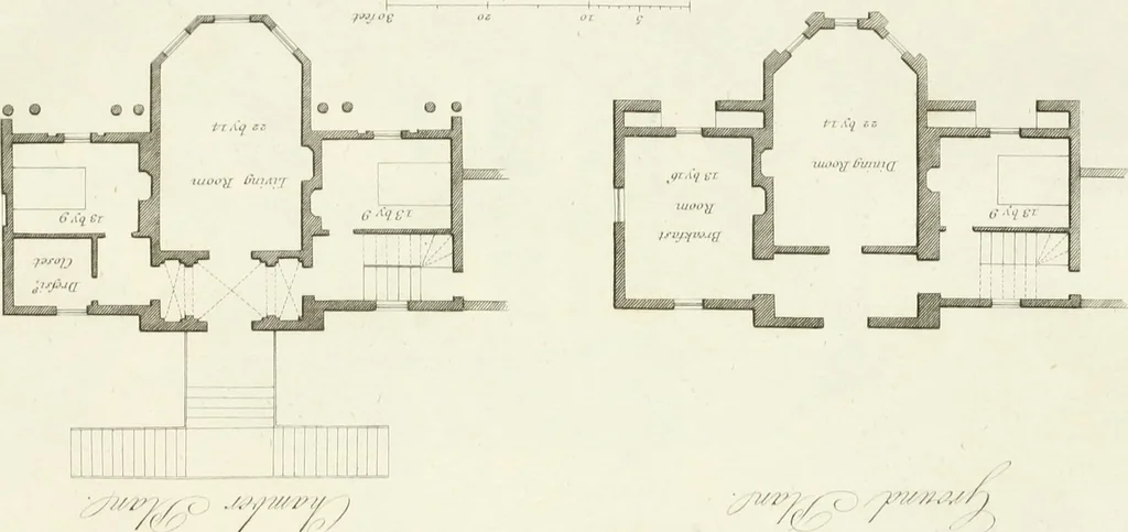An illustration from Architectural sketches for cottages, rural dwellings, and villas, in the Grecian, Gothic, and fancy styles : with plans suitable to persons of genteel life and moderate fortune : preceded by some observations on scenery and character proper for picturesque buildings, 1805, leaf 76