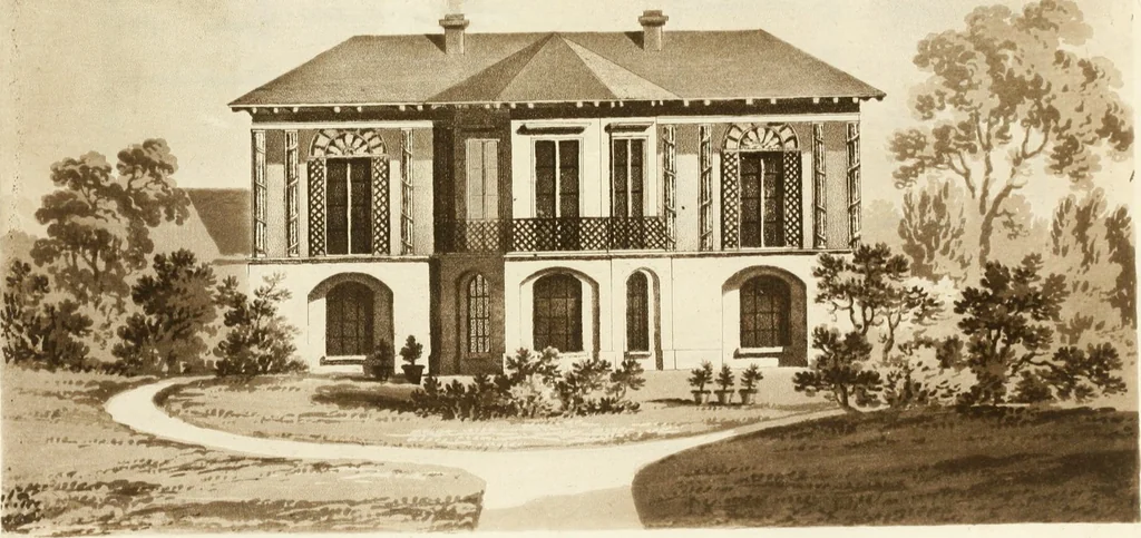 An illustration from Architectural sketches for cottages, rural dwellings, and villas, in the Grecian, Gothic, and fancy styles : with plans suitable to persons of genteel life and moderate fortune : preceded by some observations on scenery and character proper for picturesque buildings, 1805, leaf 78