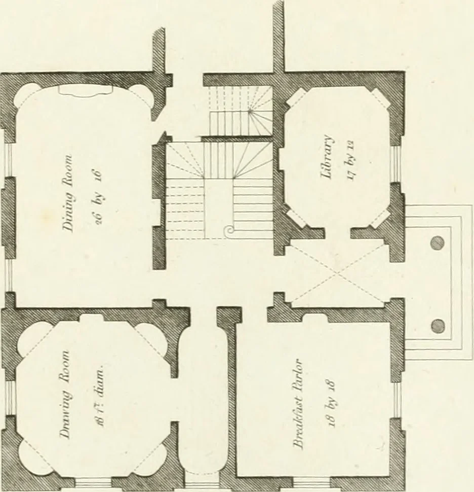 An illustration from Architectural sketches for cottages, rural dwellings, and villas, in the Grecian, Gothic, and fancy styles : with plans suitable to persons of genteel life and moderate fortune : preceded by some observations on scenery and character proper for picturesque buildings, 1805, leaf 80