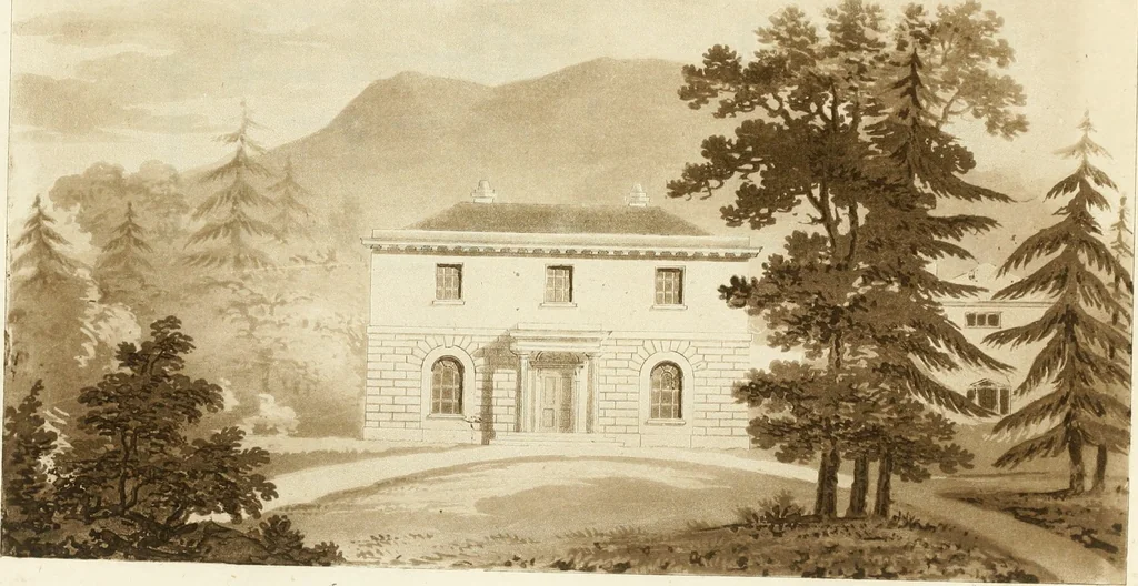 An illustration from Architectural sketches for cottages, rural dwellings, and villas, in the Grecian, Gothic, and fancy styles : with plans suitable to persons of genteel life and moderate fortune : preceded by some observations on scenery and character proper for picturesque buildings, 1805, leaf 82