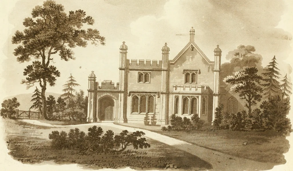 An illustration from Architectural sketches for cottages, rural dwellings, and villas, in the Grecian, Gothic, and fancy styles : with plans suitable to persons of genteel life and moderate fortune : preceded by some observations on scenery and character proper for picturesque buildings, 1805, leaf 86