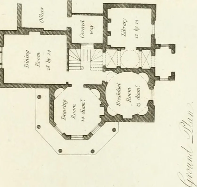 An illustration from Architectural sketches for cottages, rural dwellings, and villas, in the Grecian, Gothic, and fancy styles : with plans suitable to persons of genteel life and moderate fortune : preceded by some observations on scenery and character proper for picturesque buildings, 1805, leaf 88
