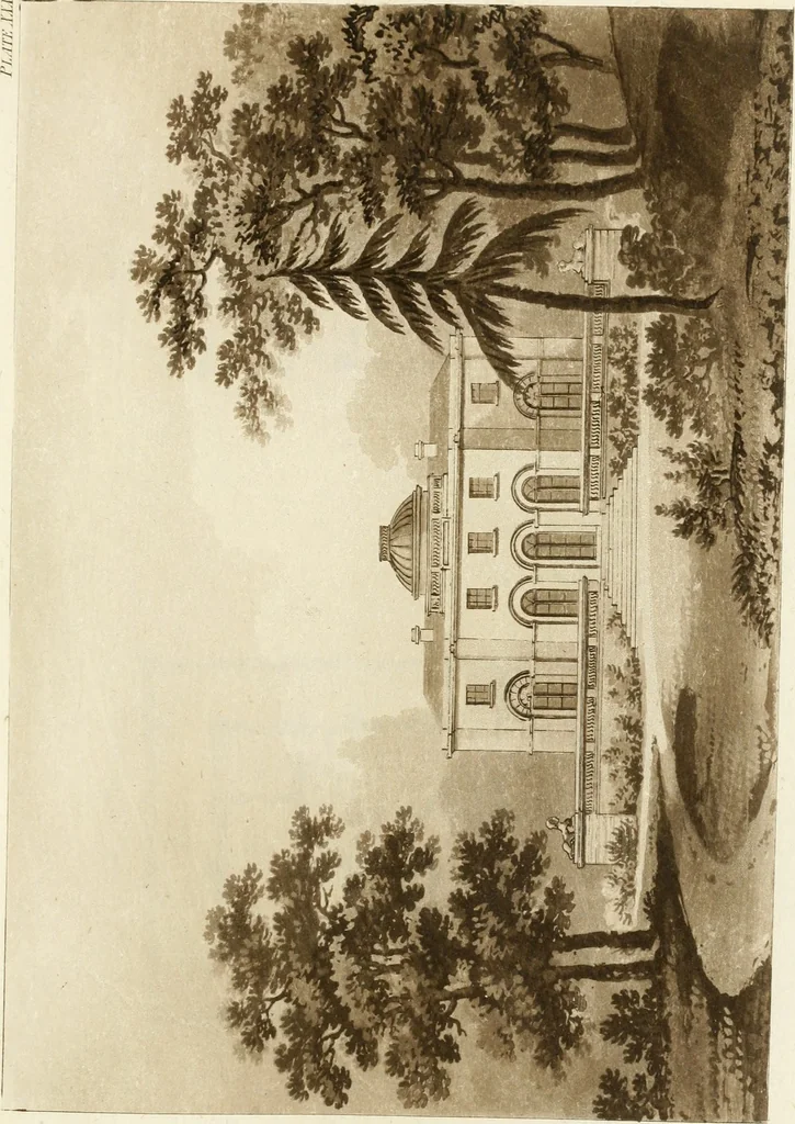 An illustration from Architectural sketches for cottages, rural dwellings, and villas, in the Grecian, Gothic, and fancy styles : with plans suitable to persons of genteel life and moderate fortune : preceded by some observations on scenery and character proper for picturesque buildings, 1805, leaf 94