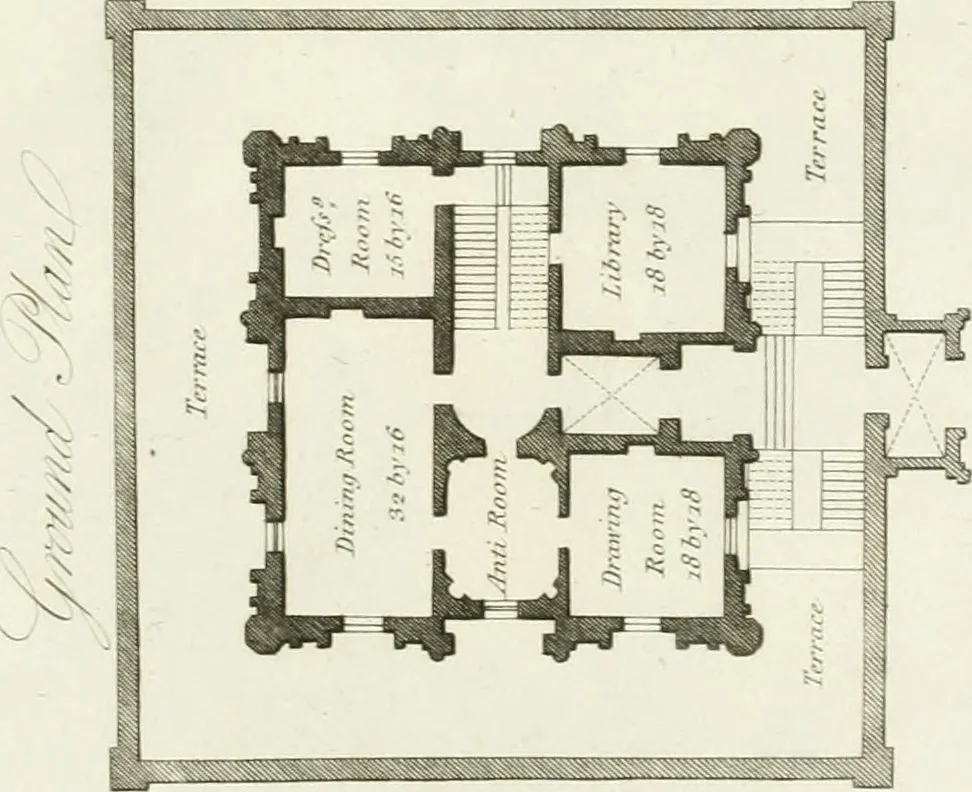 An illustration from Architectural sketches for cottages, rural dwellings, and villas, in the Grecian, Gothic, and fancy styles : with plans suitable to persons of genteel life and moderate fortune : preceded by some observations on scenery and character proper for picturesque buildings, 1805, leaf 96