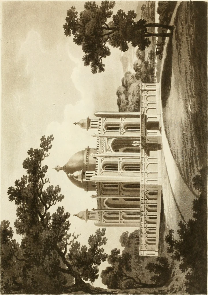 An illustration from Architectural sketches for cottages, rural dwellings, and villas, in the Grecian, Gothic, and fancy styles : with plans suitable to persons of genteel life and moderate fortune : preceded by some observations on scenery and character proper for picturesque buildings, 1805, leaf 98