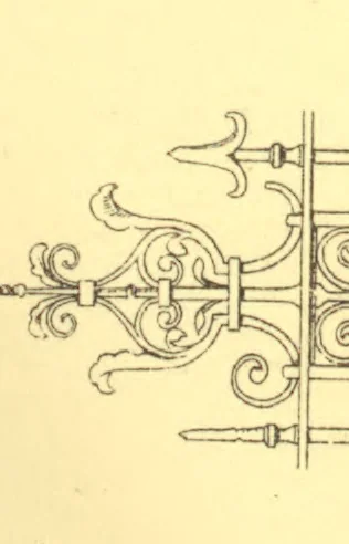 An illustration from Architectural wrought-iron, ancient and modern; a compilation of examples from various sources of German, Swiss, Italian, French, English and American iron-work from mediaeval times down to the present day, 1888, leaf 54