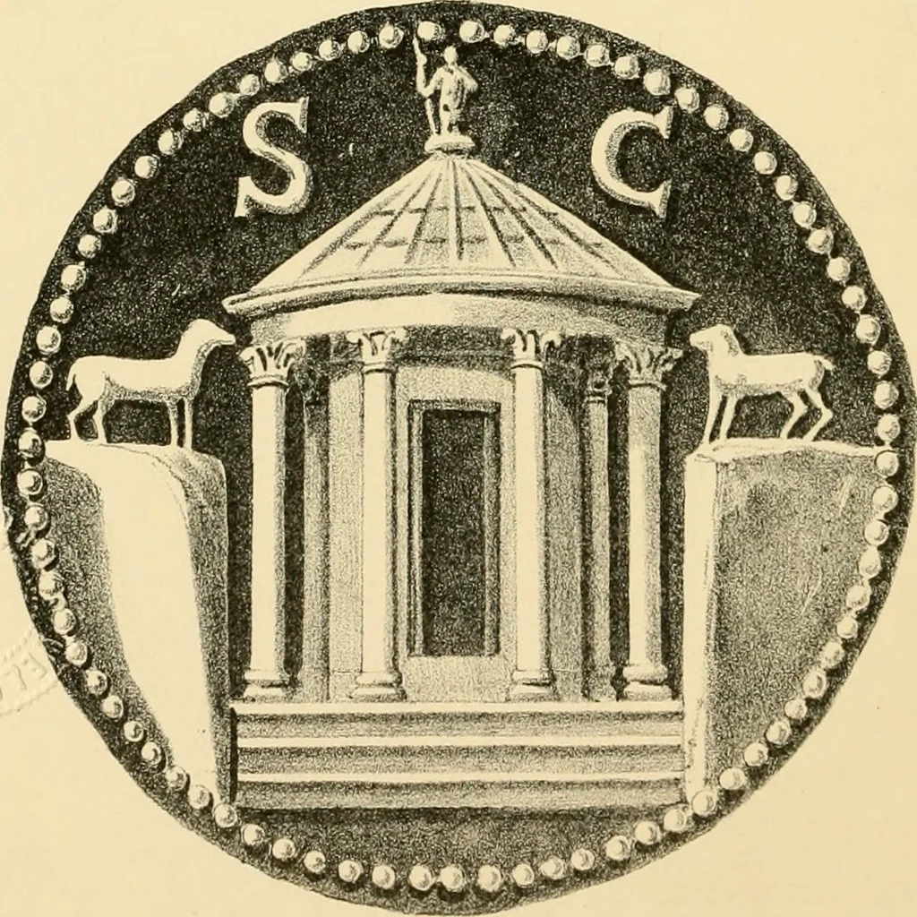 An illustration from Architectura numismatica; or, Architectural medals of classic antiquity: illustrated and explained by comparison with the monuments and the descriptions of ancient authors, and copious text. One hundred lithographs and woodcuts, 1859, leaf 107