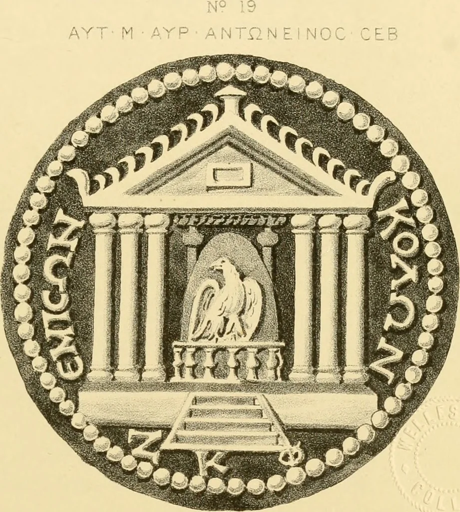 An illustration from Architectura numismatica; or, Architectural medals of classic antiquity: illustrated and explained by comparison with the monuments and the descriptions of ancient authors, and copious text. One hundred lithographs and woodcuts, 1859, leaf 132