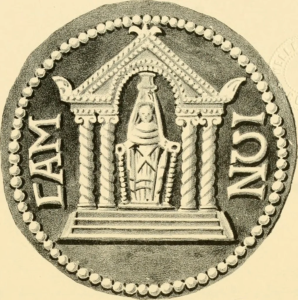 An illustration from Architectura numismatica; or, Architectural medals of classic antiquity: illustrated and explained by comparison with the monuments and the descriptions of ancient authors, and copious text. One hundred lithographs and woodcuts, 1859, leaf 150
