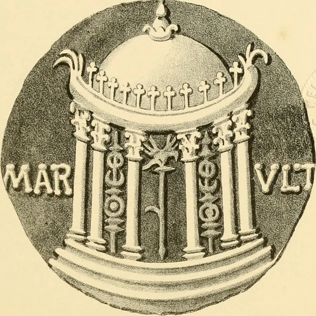 An illustration from Architectura numismatica; or, Architectural medals of classic antiquity: illustrated and explained by comparison with the monuments and the descriptions of ancient authors, and copious text. One hundred lithographs and woodcuts, 1859, leaf 162