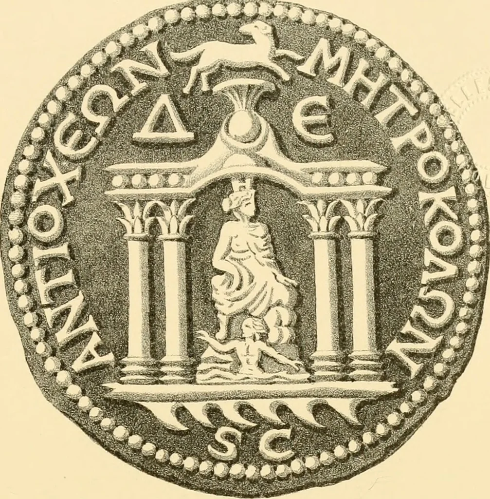 An illustration from Architectura numismatica; or, Architectural medals of classic antiquity: illustrated and explained by comparison with the monuments and the descriptions of ancient authors, and copious text. One hundred lithographs and woodcuts, 1859, leaf 168