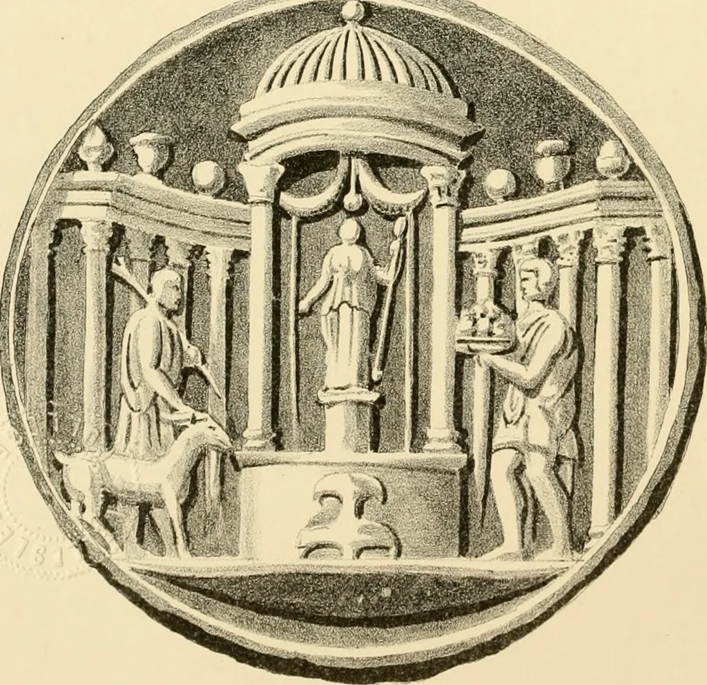 An illustration from Architectura numismatica; or, Architectural medals of classic antiquity: illustrated and explained by comparison with the monuments and the descriptions of ancient authors, and copious text. One hundred lithographs and woodcuts, 1859, leaf 209