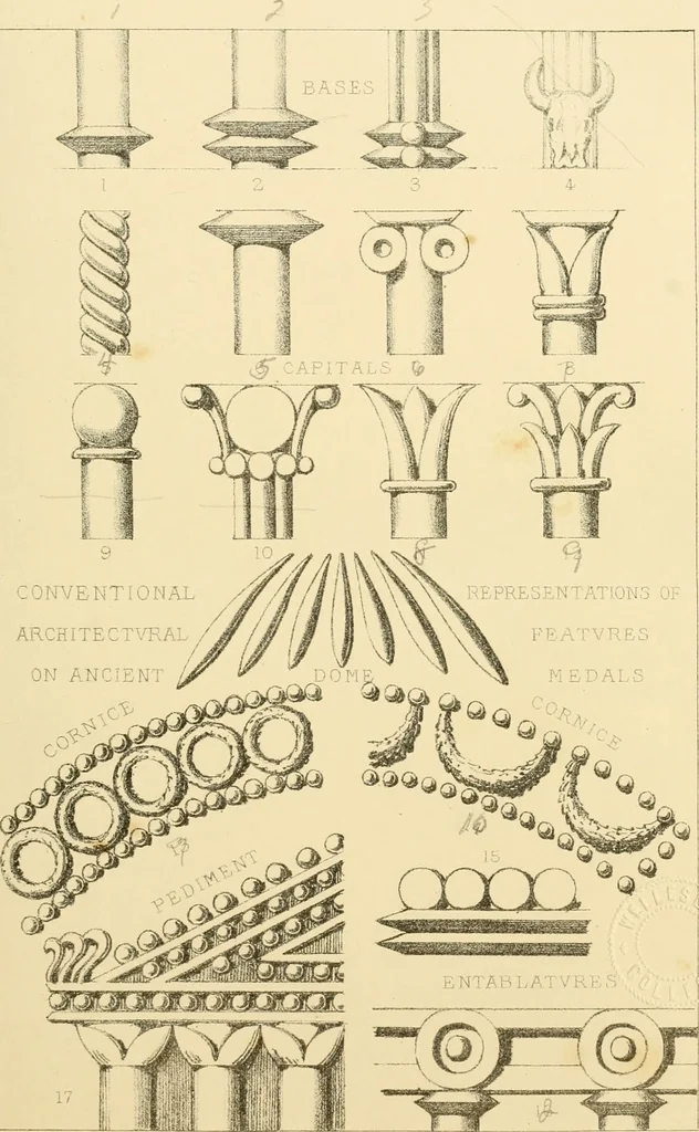 An illustration from Architectura numismatica; or, Architectural medals of classic antiquity: illustrated and explained by comparison with the monuments and the descriptions of ancient authors, and copious text. One hundred lithographs and woodcuts, 1859, leaf 22
