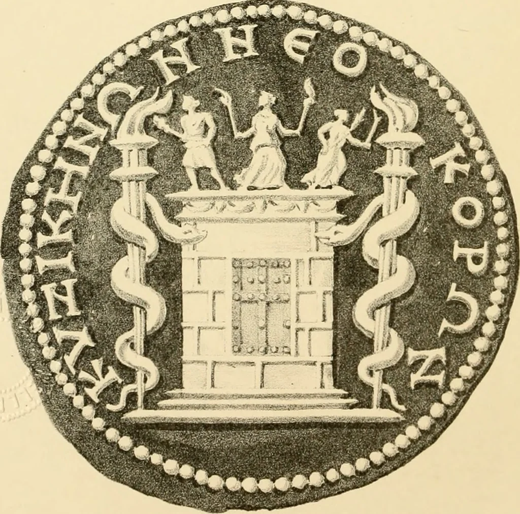 An illustration from Architectura numismatica; or, Architectural medals of classic antiquity: illustrated and explained by comparison with the monuments and the descriptions of ancient authors, and copious text. One hundred lithographs and woodcuts, 1859, leaf 239