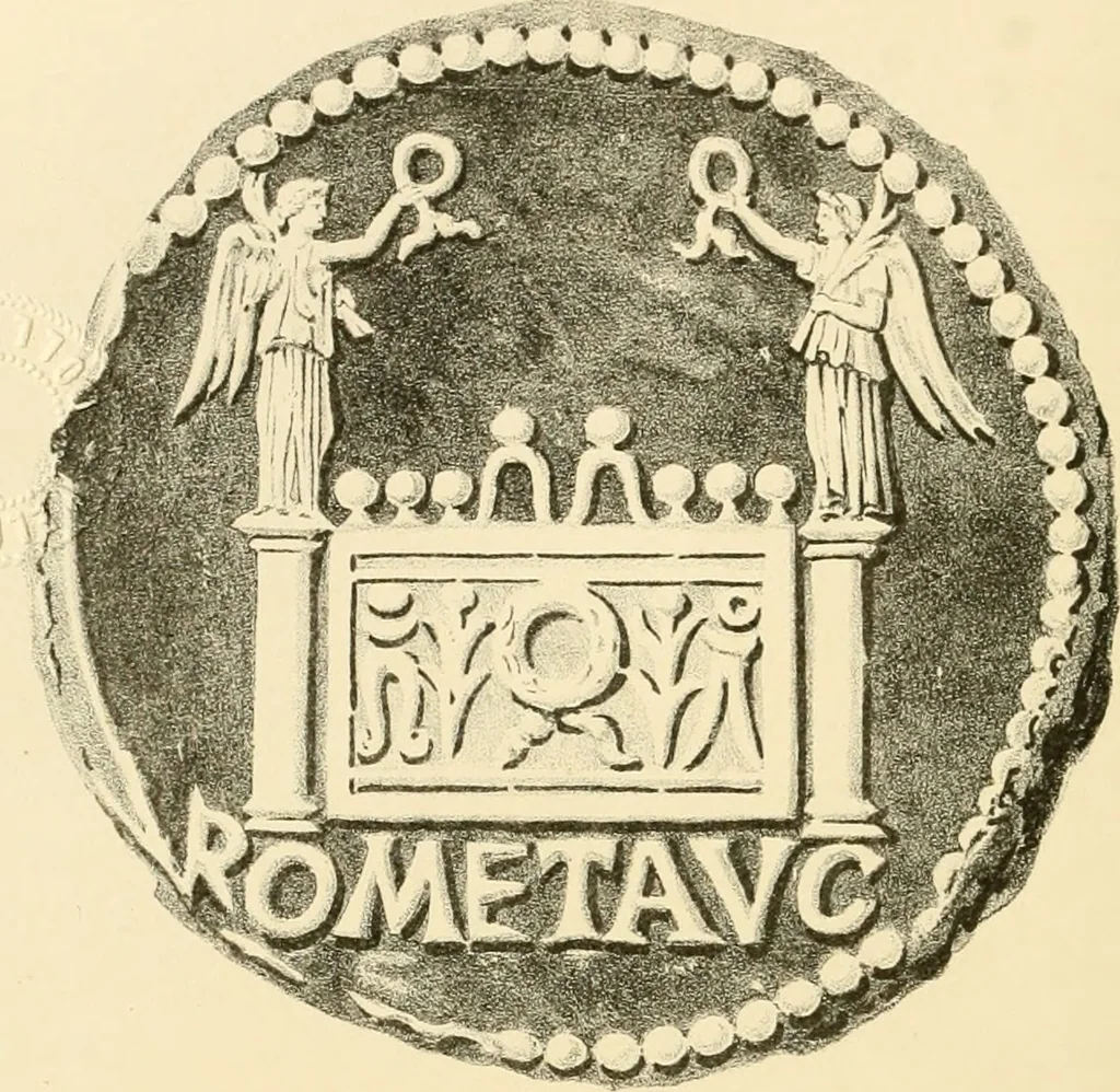 An illustration from Architectura numismatica; or, Architectural medals of classic antiquity: illustrated and explained by comparison with the monuments and the descriptions of ancient authors, and copious text. One hundred lithographs and woodcuts, 1859, leaf 251