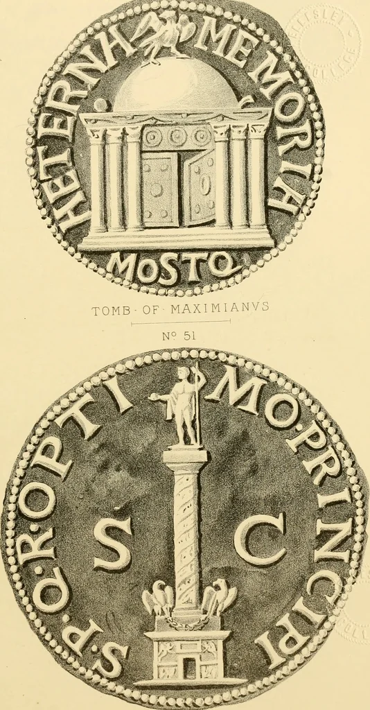 An illustration from Architectura numismatica; or, Architectural medals of classic antiquity: illustrated and explained by comparison with the monuments and the descriptions of ancient authors, and copious text. One hundred lithographs and woodcuts, 1859, leaf 284