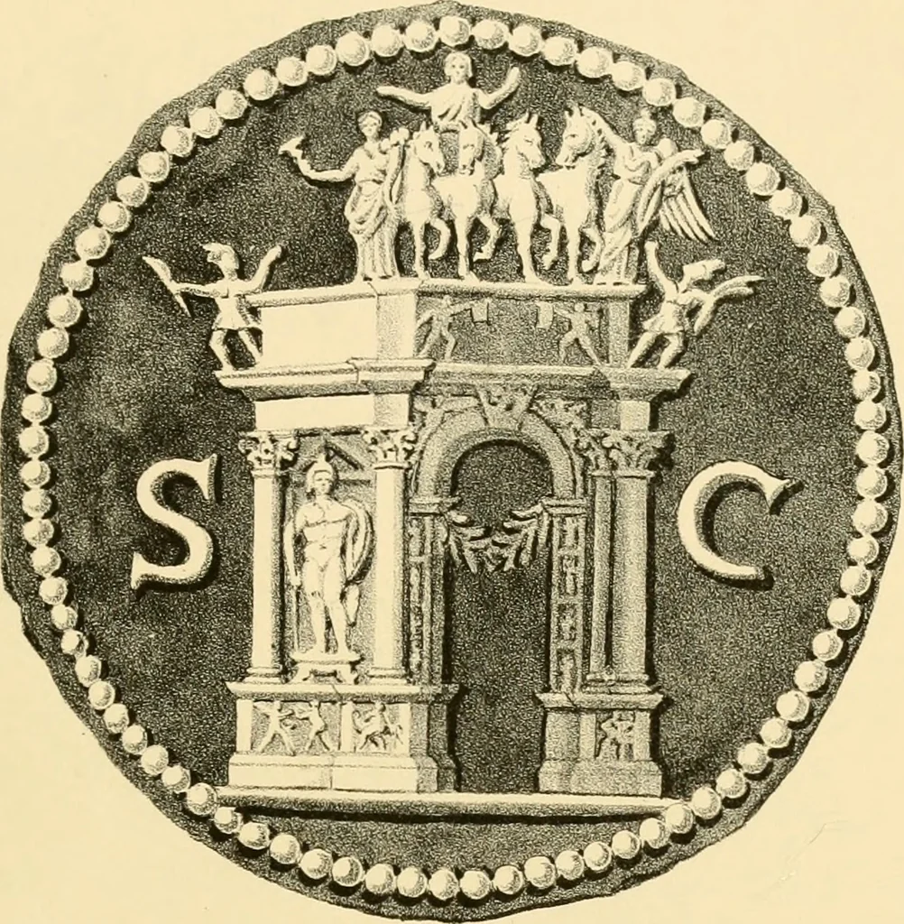 An illustration from Architectura numismatica; or, Architectural medals of classic antiquity: illustrated and explained by comparison with the monuments and the descriptions of ancient authors, and copious text. One hundred lithographs and woodcuts, 1859, leaf 322