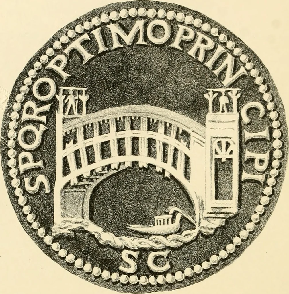 An illustration from Architectura numismatica; or, Architectural medals of classic antiquity: illustrated and explained by comparison with the monuments and the descriptions of ancient authors, and copious text. One hundred lithographs and woodcuts, 1859, leaf 347