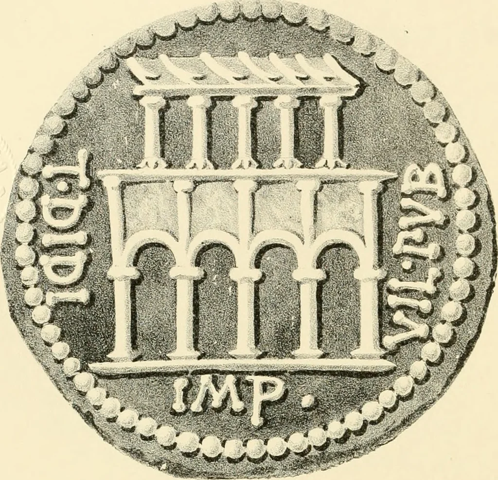 An illustration from Architectura numismatica; or, Architectural medals of classic antiquity: illustrated and explained by comparison with the monuments and the descriptions of ancient authors, and copious text. One hundred lithographs and woodcuts, 1859, leaf 375