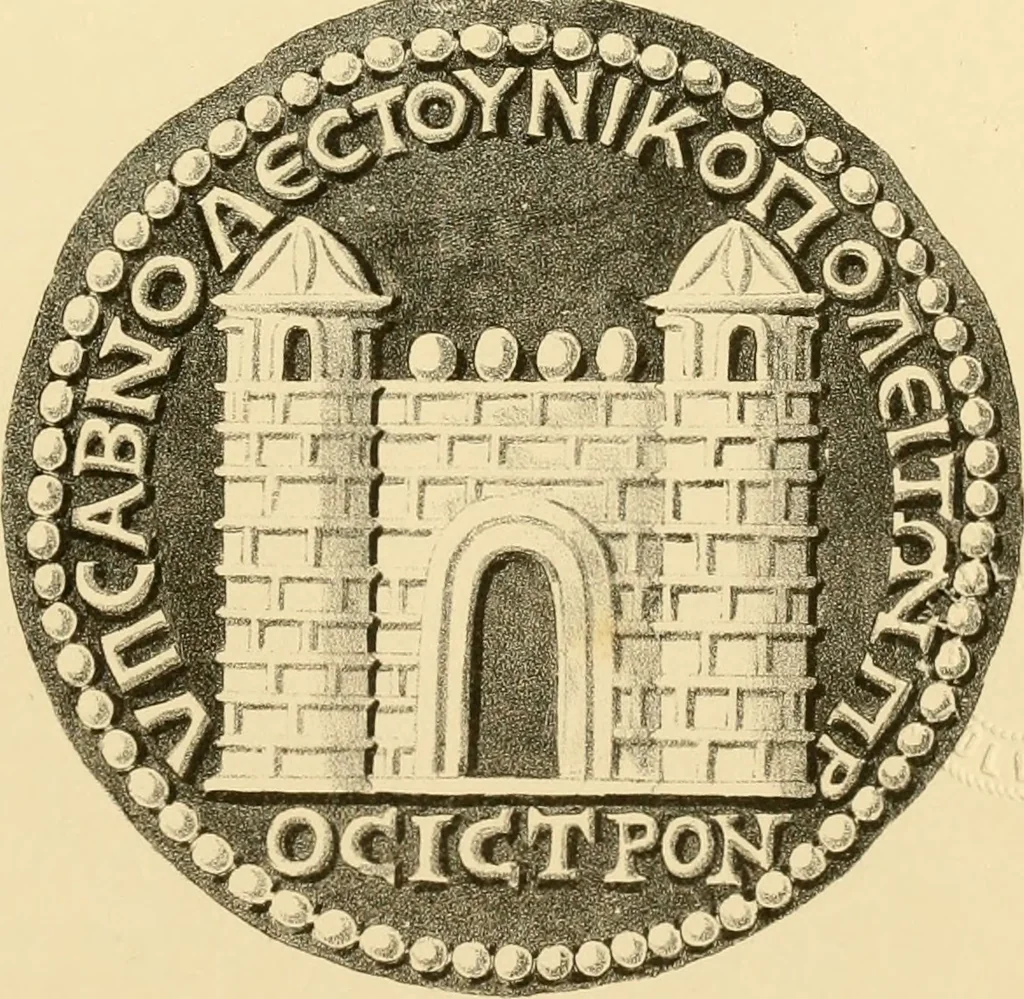 An illustration from Architectura numismatica; or, Architectural medals of classic antiquity: illustrated and explained by comparison with the monuments and the descriptions of ancient authors, and copious text. One hundred lithographs and woodcuts, 1859, leaf 442