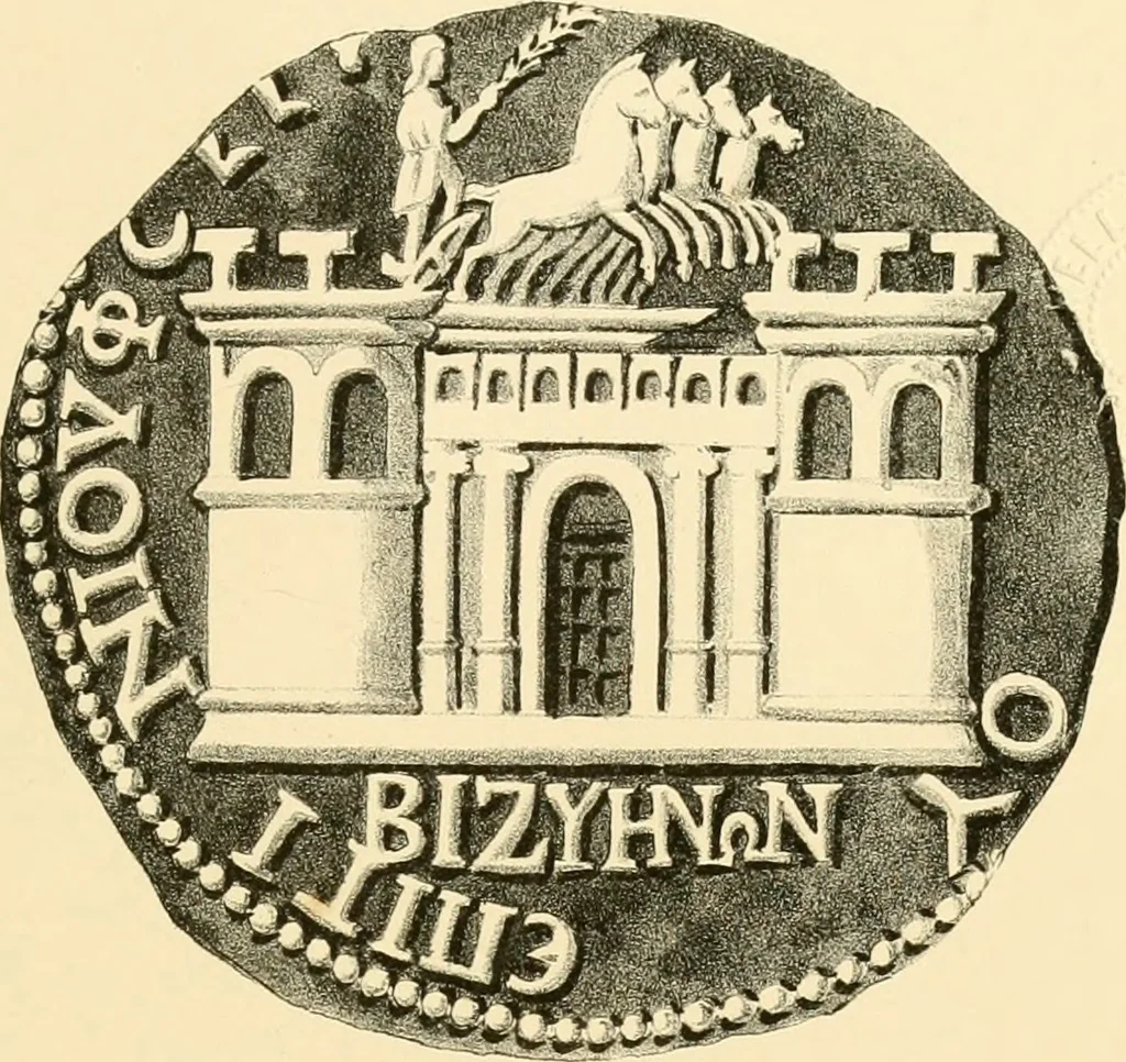 An illustration from Architectura numismatica; or, Architectural medals of classic antiquity: illustrated and explained by comparison with the monuments and the descriptions of ancient authors, and copious text. One hundred lithographs and woodcuts, 1859, leaf 448