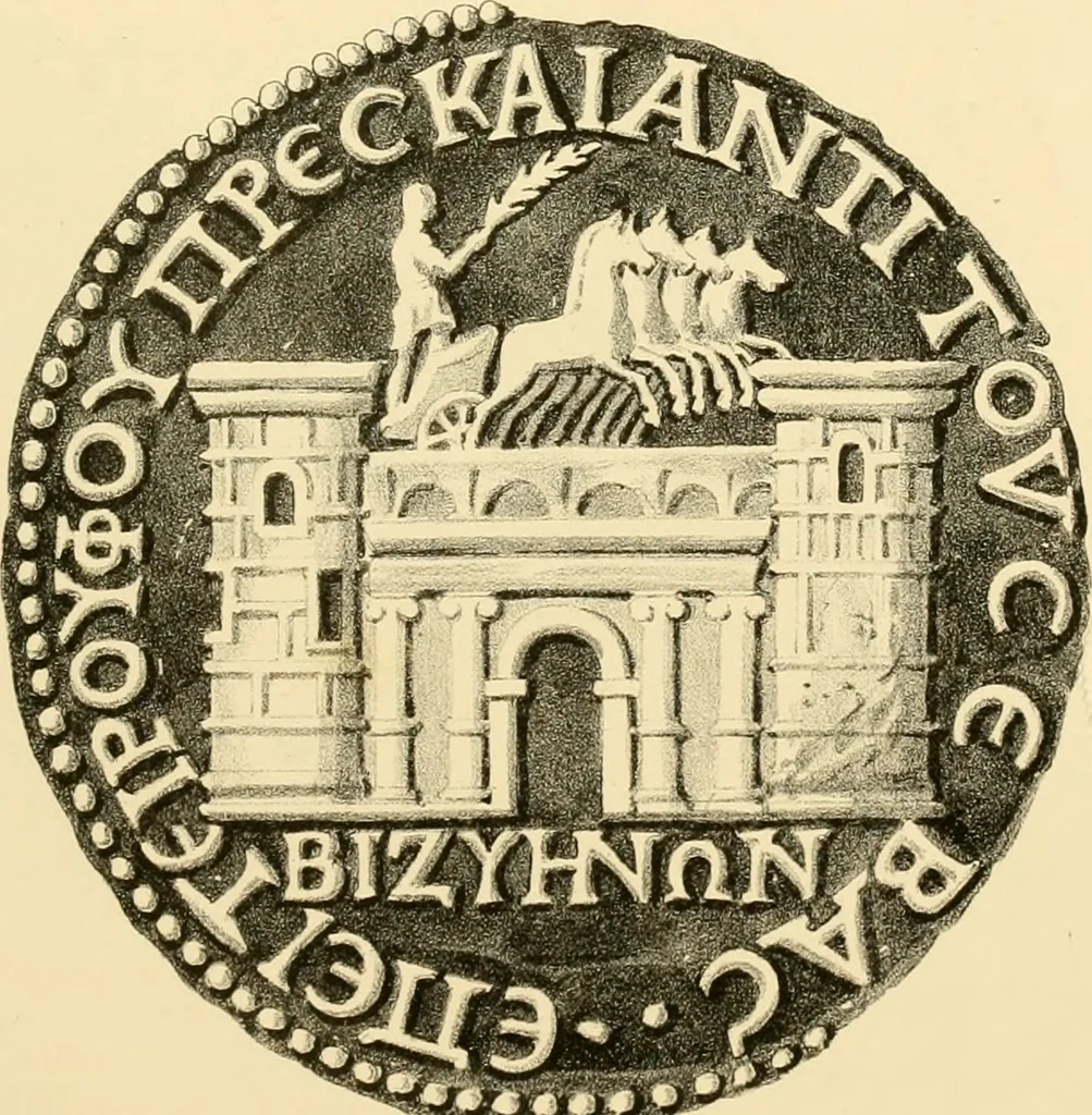 An illustration from Architectura numismatica; or, Architectural medals of classic antiquity: illustrated and explained by comparison with the monuments and the descriptions of ancient authors, and copious text. One hundred lithographs and woodcuts, 1859, leaf 448