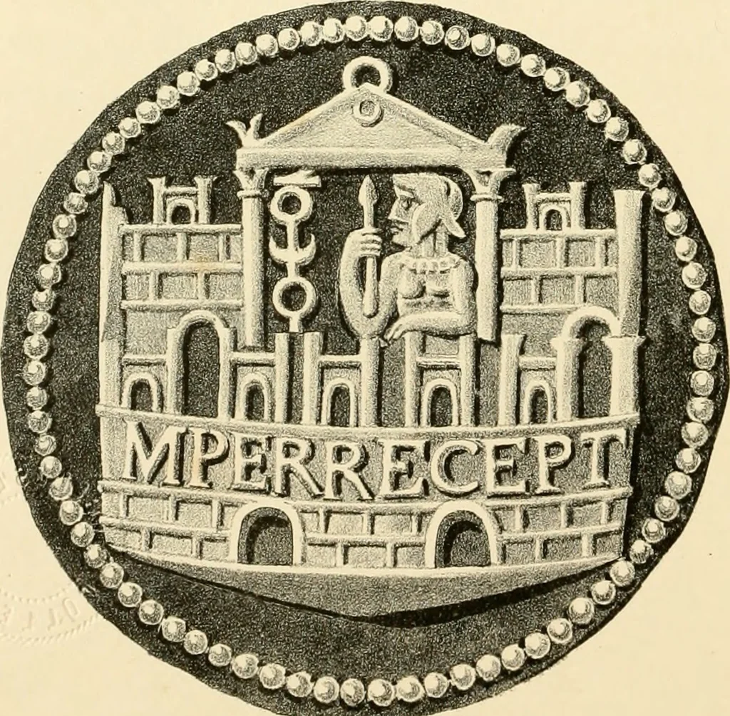 An illustration from Architectura numismatica; or, Architectural medals of classic antiquity: illustrated and explained by comparison with the monuments and the descriptions of ancient authors, and copious text. One hundred lithographs and woodcuts, 1859, leaf 461